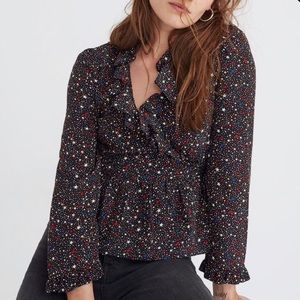 Madewell silk Ruffle Hem Wrap Top in Starry Night